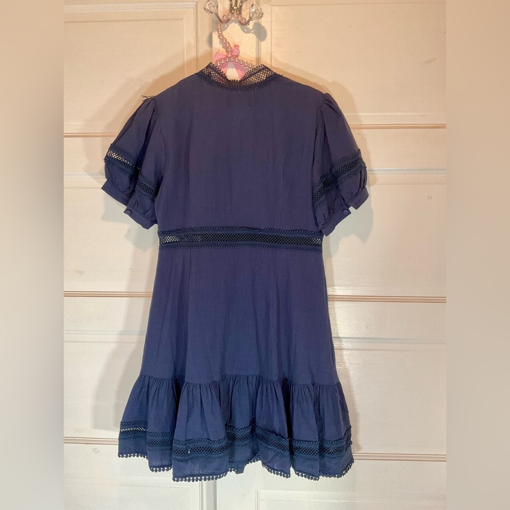 Navy Blue Lace Trim Dress - Picture 7 of 15
